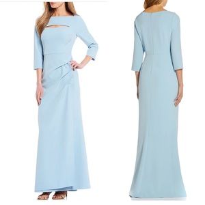Adrianna Papell Cutout Keyhole Boat Neck 3/4 Sleeve Stretch Twill Pin Tuck Gown